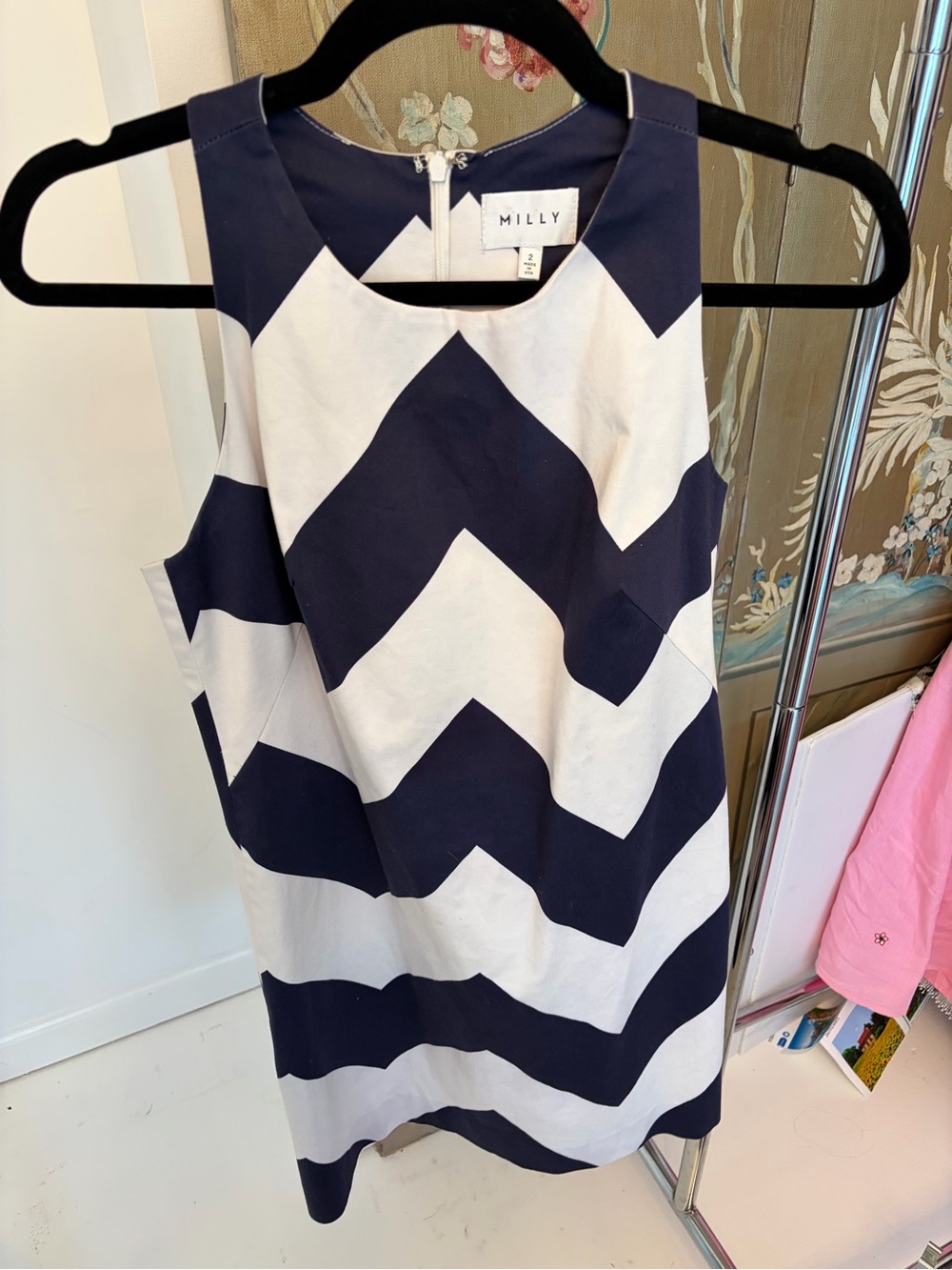 Milly Navy and White Chevron Dress